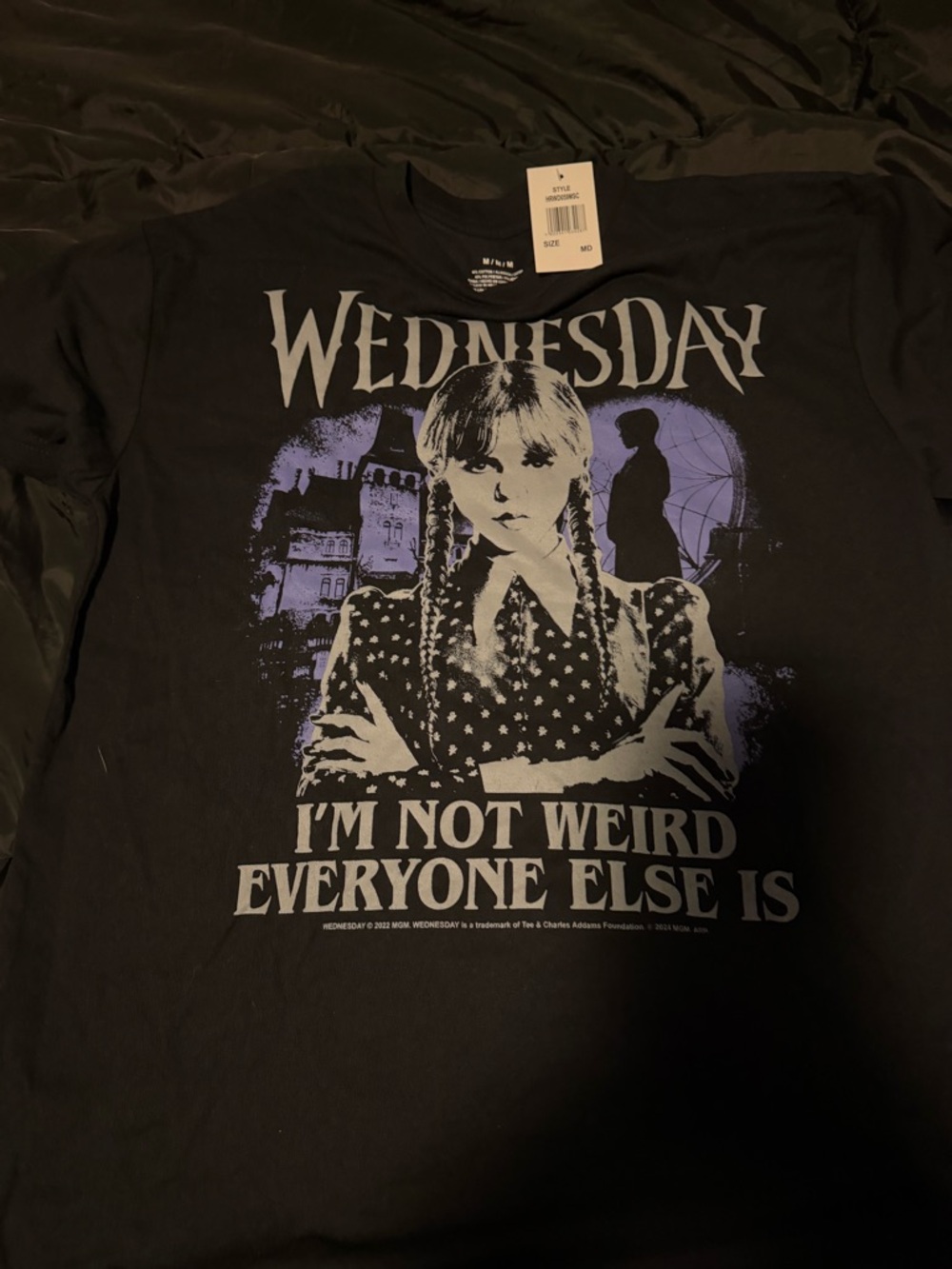 Wednesday Graphic Tee - Black with Purple & White Print